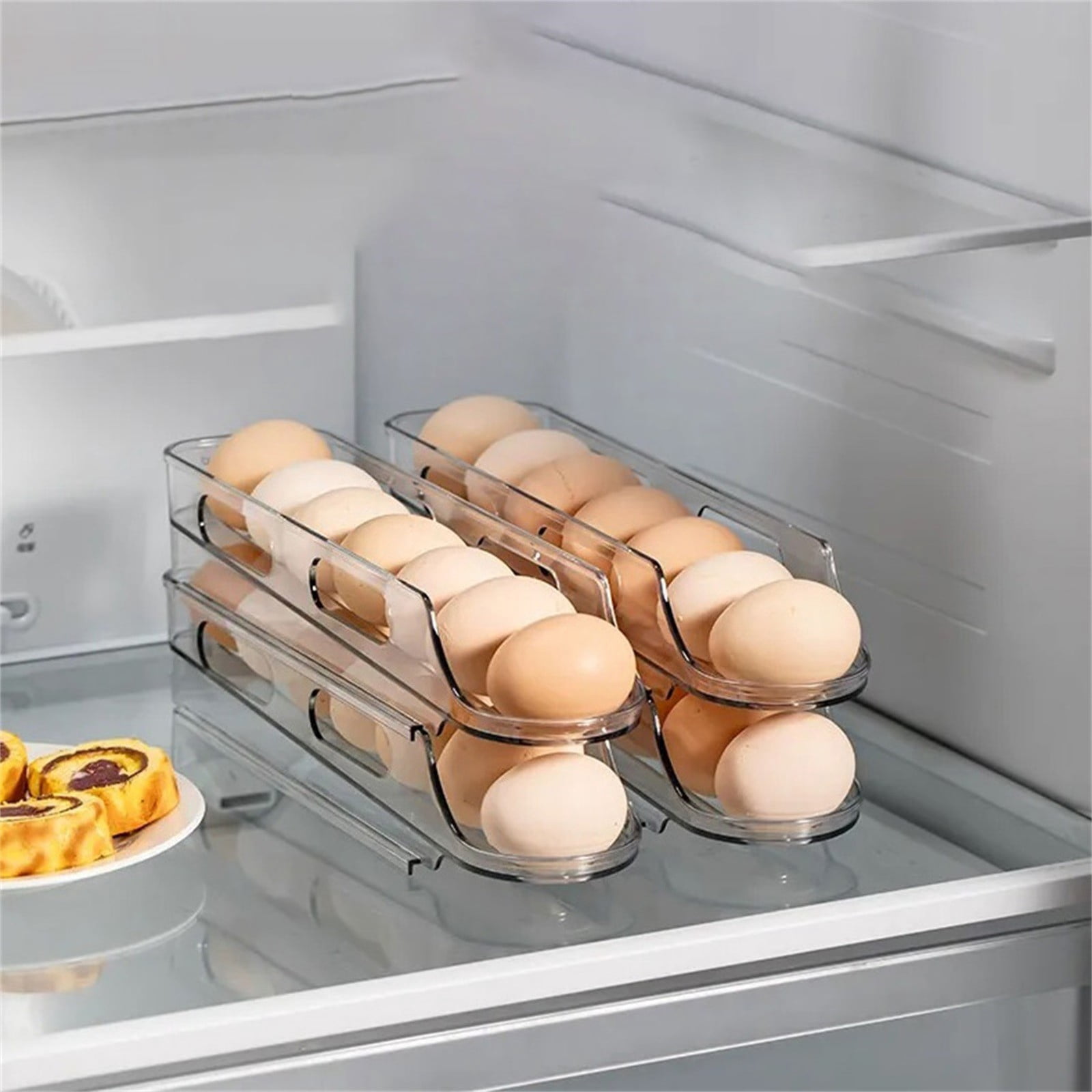Auto Rolling Egg Holder,Plastic Transparent Egg Dispenser,Stackable Egg Storage Organizer for Refrigerator,Egg Container,Stackable Egg Holder for Kitchen Countertop Storage and Organization,3-Tier