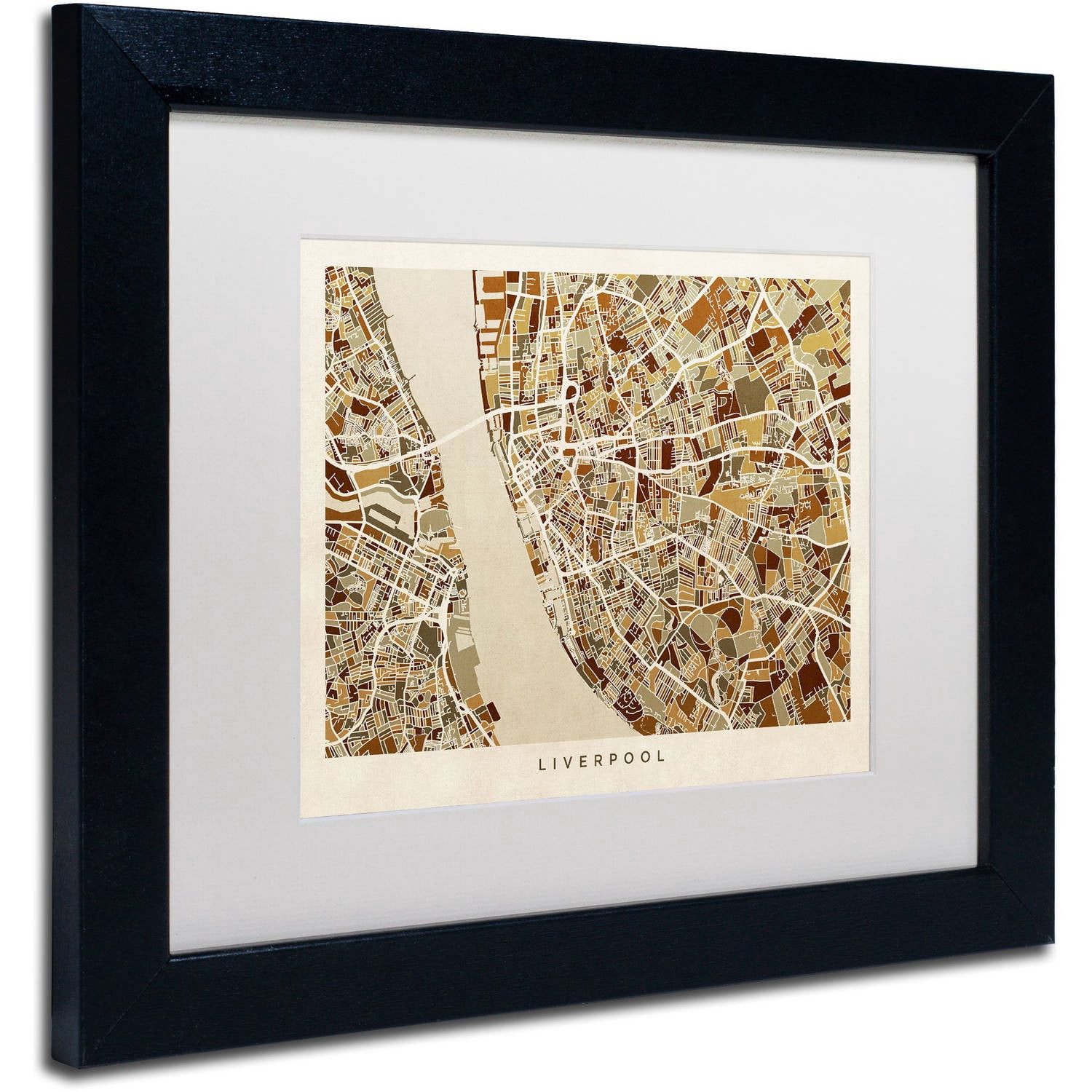 Trademark Fine Art "Liverpool England Street Map 3" Canvas Art by Michael Tompsett, White Matte, Black Frame