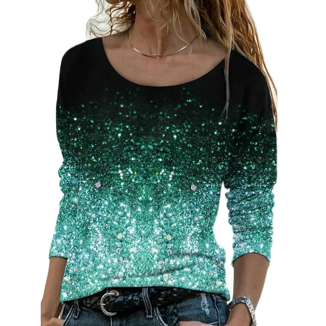 LUXUR T-shirt Col Rond Femme Chic Quotidien Fleur Vert 3TG