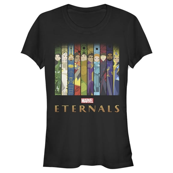 Junior's Marvel Eternals Animated Vertical Boxes Poster Graphic Tee Black 2X Large