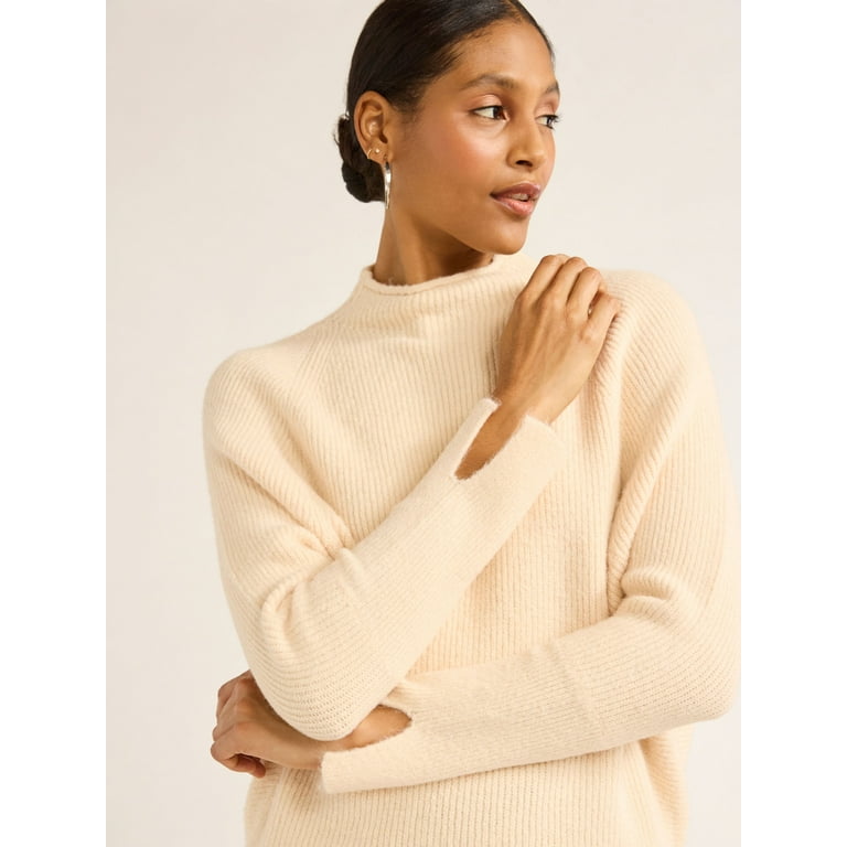Scoop Women s Ribbed Mock Neck Sweater Lightweight Sizes XS XXL Walmart