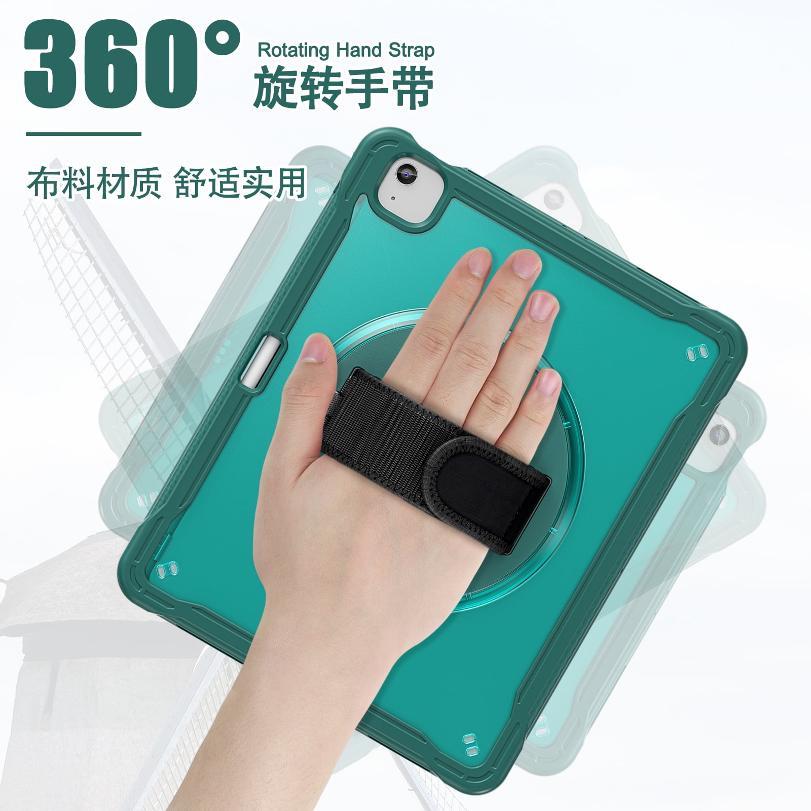 Dteck Case for iPad Air 13 inch 2025/2024,Military Grade Shockproof Silicone Cover 360° Rotatable Stand- Shoulder Strap- Handle- Pencil Holder for iPad Air 13-in. M3/M2,Darkgreen
