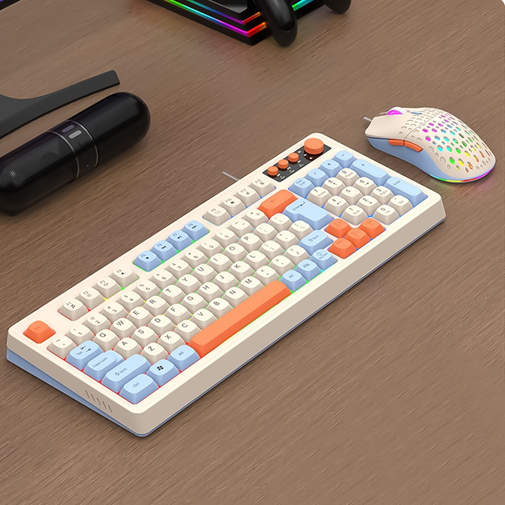 98Key Wire Gaming Keyboard with ARGB Effects, Ergonomic Keyboard, Comfortable Keycaps for Gaming and Use
