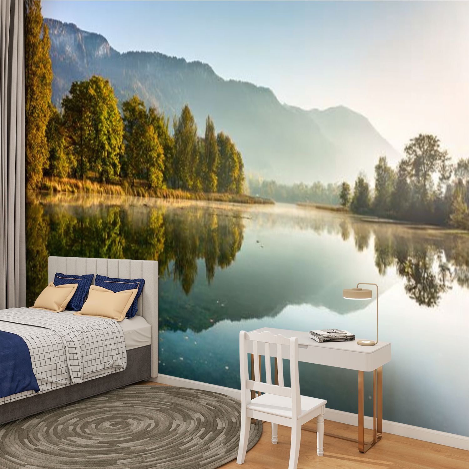 Peel and Stick Wallpaper Reflections lake morning Modern Art Wall Mural Decor Self Adhesive and Removable 100in x 144in