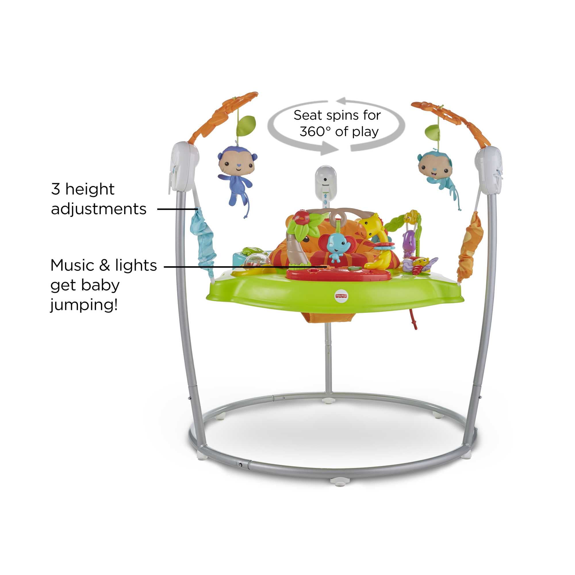 Fisher-Price Baby Bouncer Tiger Time Jumperoo Activity Center with Lights Music and Toys, Unisex