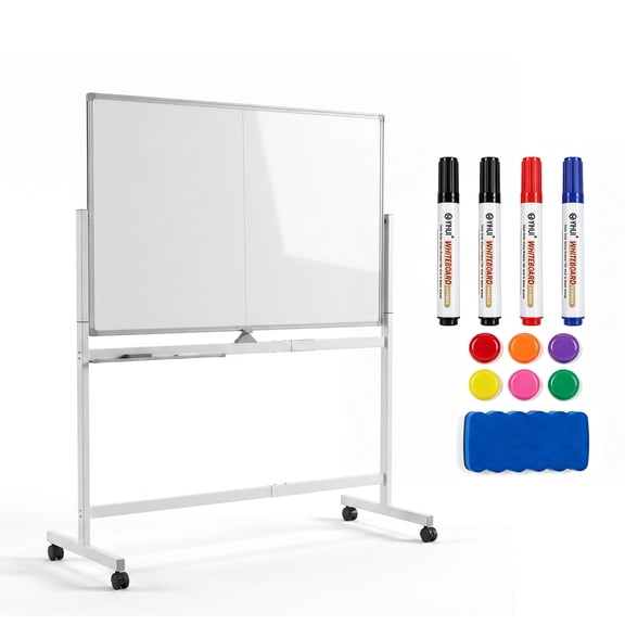 Double-Sided Magnetic Whiteboard on Wheels - Dry Erase Board with Stand - Height Adjustable & Portable