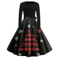 thumbnail image 3 of Christmas Dresses for Women Women's Fashion Round Neck Casual Slim Christmas Printed Long Sleeve Dresses for Christmas Party,Black,L, 3 of 4
