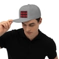 thumbnail image 7 of Red And Black Plaid Flat Bill Hats for Men Snapback Skull Skateboard Hats Baseball Cap, 7 of 7