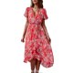 thumbnail image 1 of Women Dress V Neck Ruffle Hem Short Sleeve Split A Line Flared for Summer Spring, 1 of 4