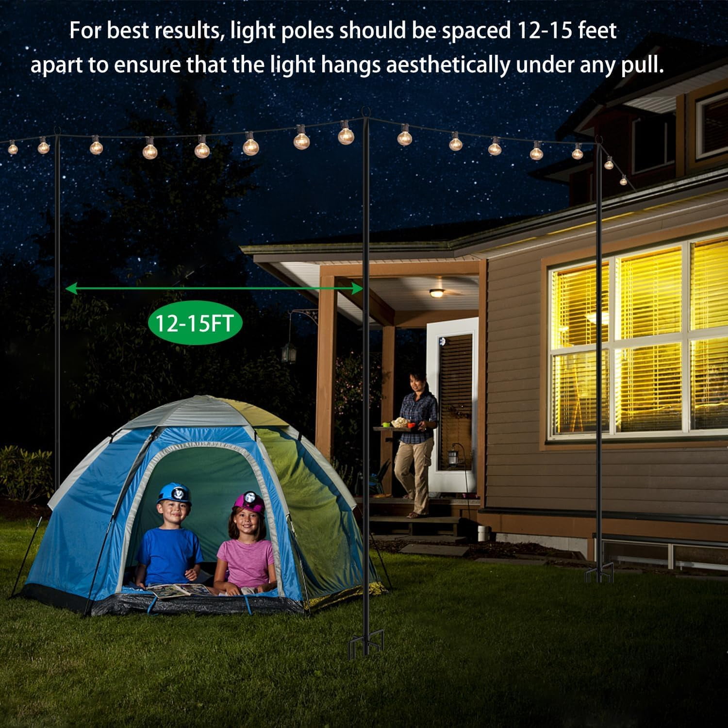 TIME RAY 4Pack 9FT String Light Poles for Outside,Electrophoresis Design Waterproof and Rustproof,for Outdoor String Lights Garden,Patio,Wedding,Backyard,Deck,Party