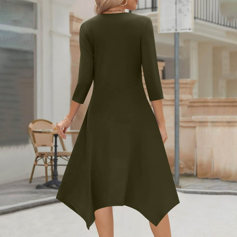 HAOTAGS Fall Dresses Medium Sleeve Round Neck White Dress Women Solid Color Soft Casual Dresses for Women Army Green XL - Walmart.com HAOTAGS Fall Dresses Medium Sleeve Round Neck White Dress Women Solid Color Soft Casual Dresses for Women Army Green XL - Walmart.com