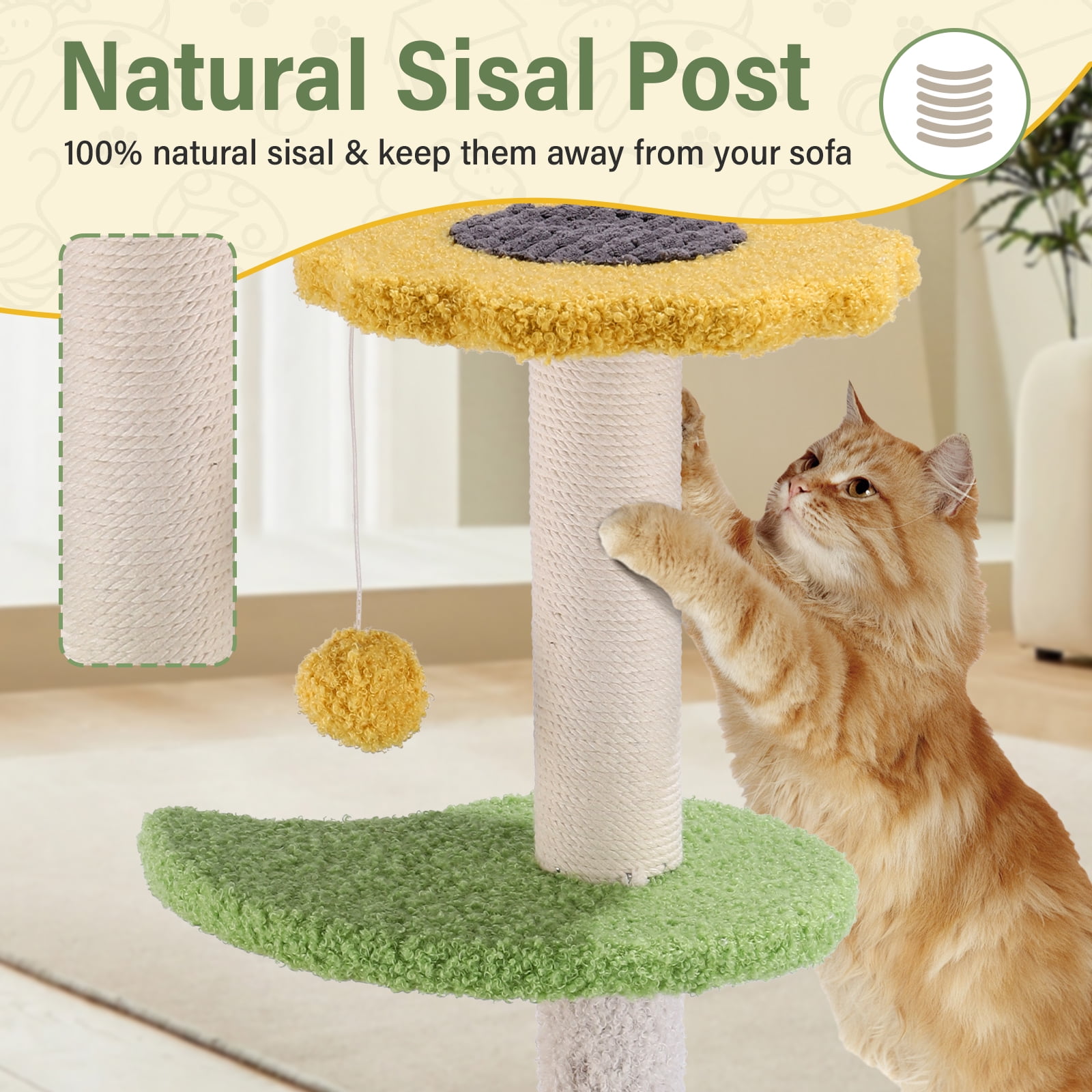 SUGIFT 17'' Cat Tree with Sisal Scratching Posts Multi-Level Cat Tower for Indoor Medium Cats, Green