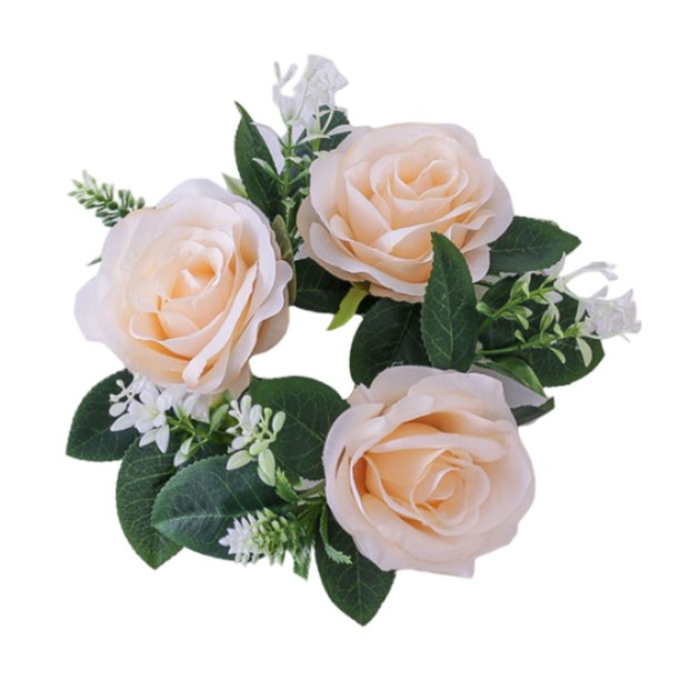 Guirnaldas de velas de rosas artificiales Portavelas de pilar de corona pequeña 23 cm Guirnaldas de flores decorativas Guirnalda de flores para puerta , champán