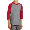 thumbnail image 4 of Mafoose Youth 3/4 Sleeves Colorblock Raglan Baseball Soft Jersey Heather Grey/ Red YT200 XS, 4 of 5