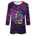 thumbnail image 5 of Cavosen Mardi Gras Ladies Blouses 3/4 Sleeve Carnival Shiny Mask Graphic Print Blouse Round Neck Party Festival Shirts Loose Fashion Holiday Tops Dressy Party Funny Tees XL, 5 of 5