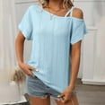thumbnail image 5 of Annhoo Womens off Shoulder Tops Criss-Cross Casual Short Sleeve Tunics Summer Vacation Going out Blouses, 5 of 7
