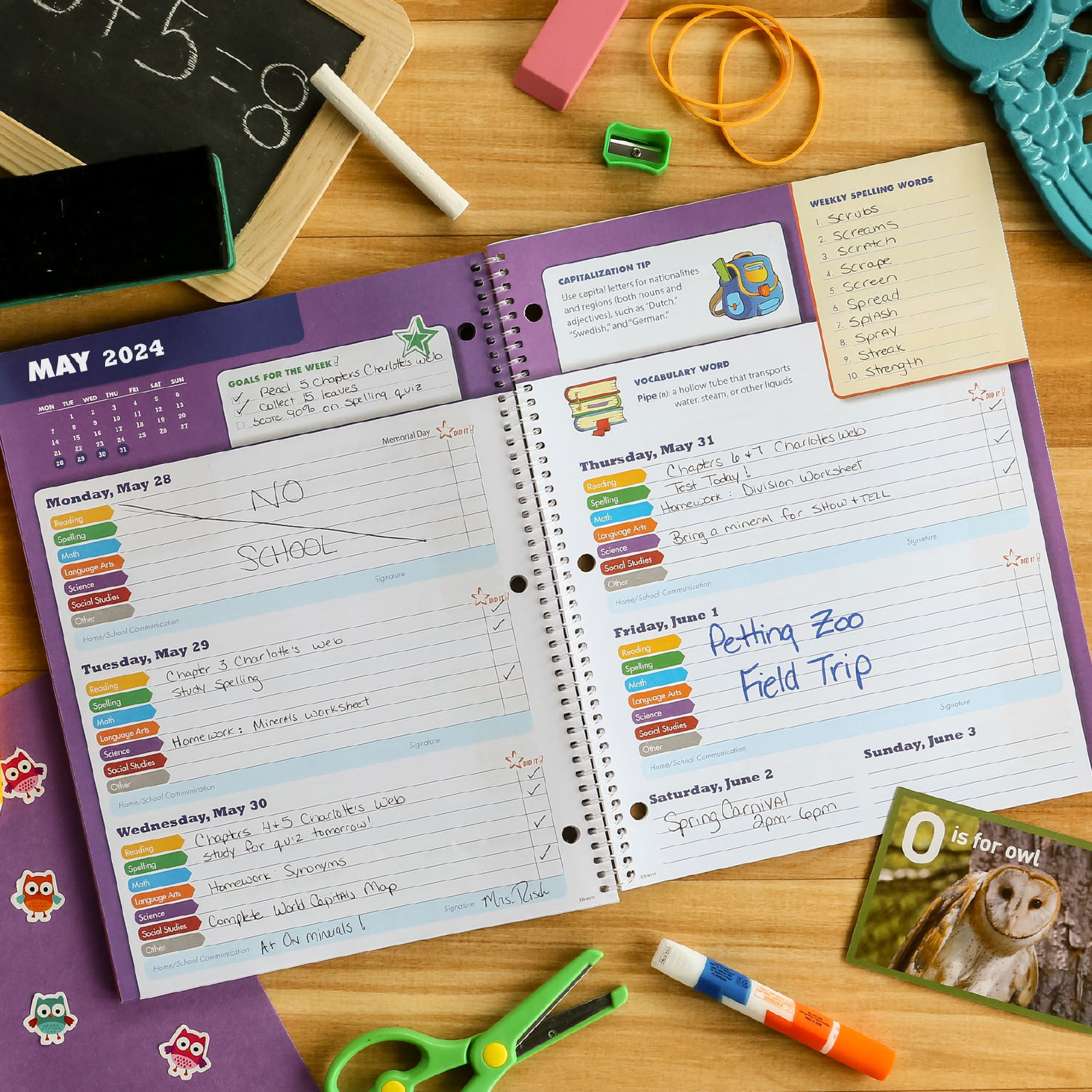 Global Datebooks Dated Elementary Student Planner for Academic Year 2023-2024 Includes Ruler/Bookmark and Planning Stickers (Block Style - 8.5"x11" - Paint Splatter) - image 3 of 10