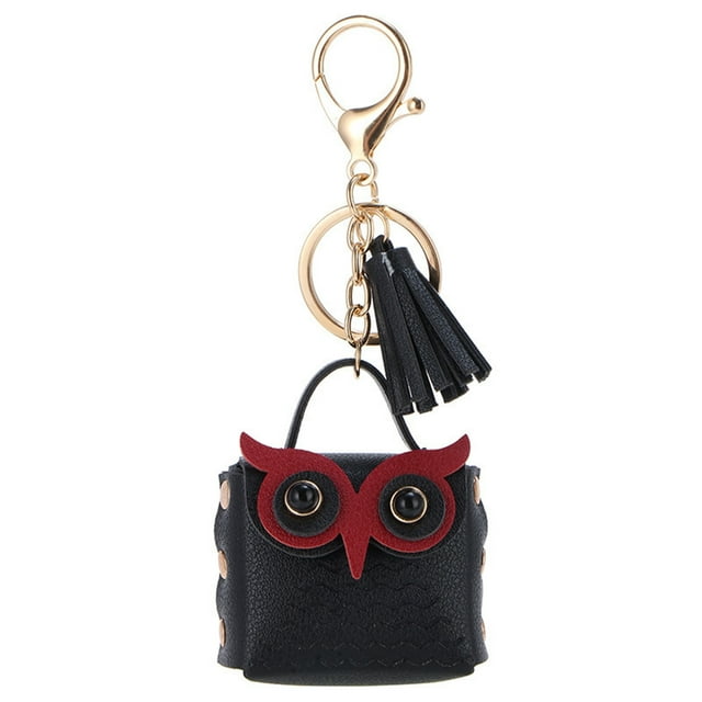 Xihbxyly Monedero de Piel con Forma de Búho, con Forma Única, para Colgar Auriculares Bluetooth, Diseño de Doble Borla de Piel, Compacto para Guardar Llaves, Joyas, Pintalabios, Accesorio de Viaje, R