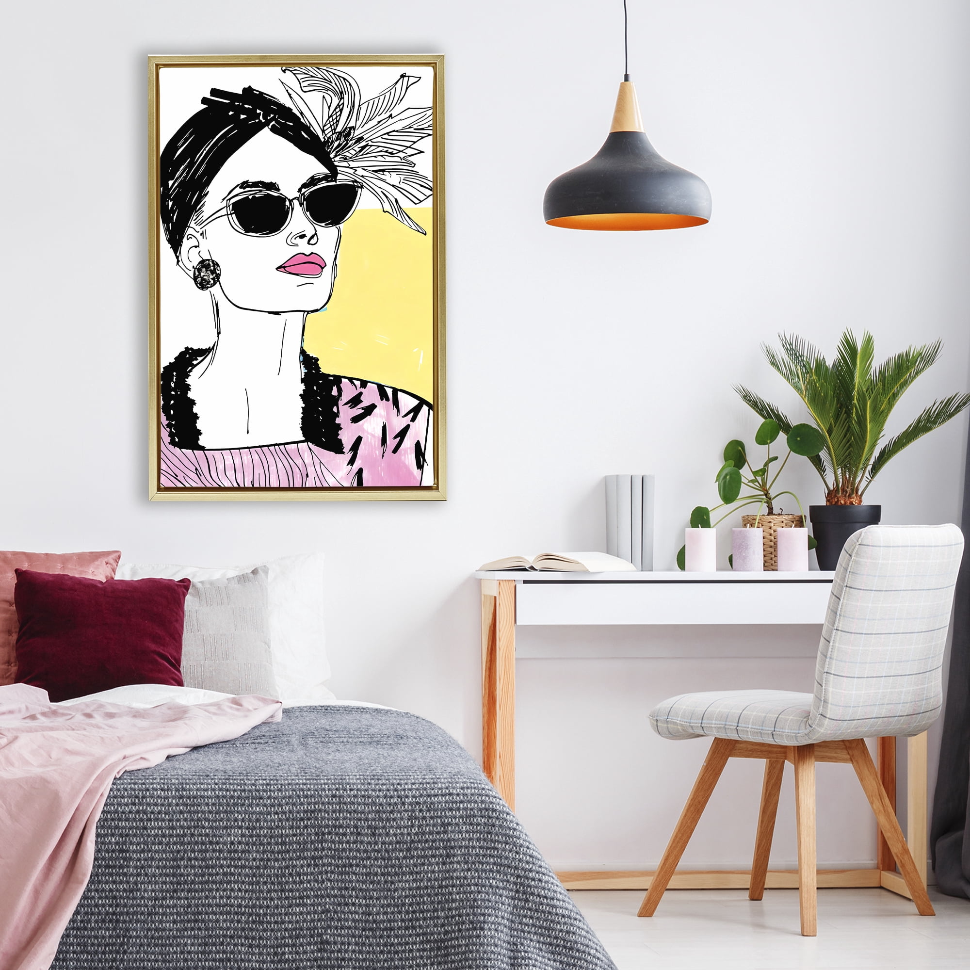 Stupell Industries The Rebel Muse Portrait Gold Framed Floater Canvas Wall Art, design by Andrea Haase