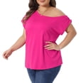 thumbnail image 2 of DARING DIVA Women's Plus One Shoulder Blouse Summer Top Basic Tee 1X Hot Pink, 2 of 6