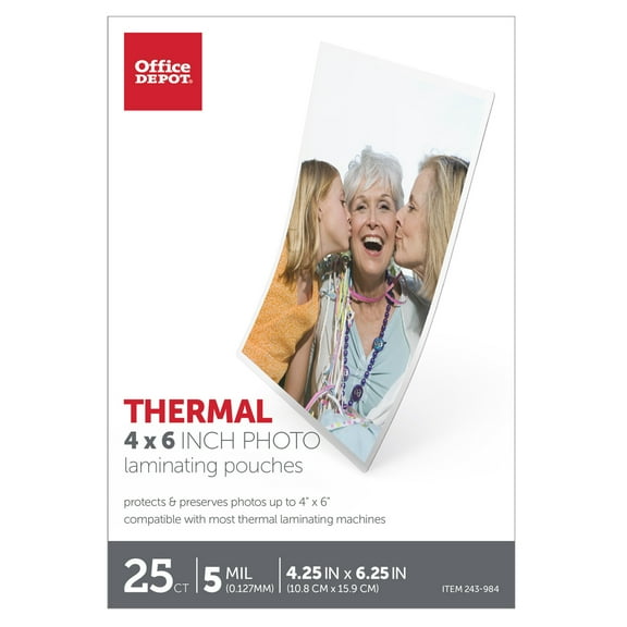 Office Depot® Brand Laminating Pouches, Photo Size, 5 Mil, 4" x 6", Pack Of 25