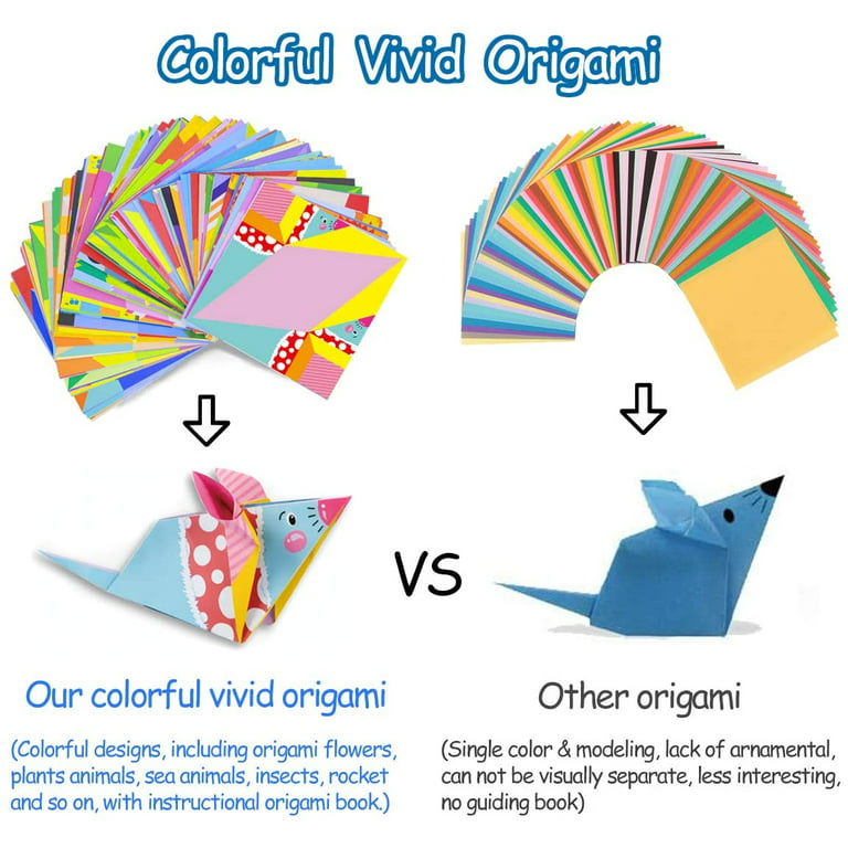 Origami Paper Craft Kit, 144 Sheets Double Sided Origami Colored Folding Papers in 5.5 inch Square Sheets with Instructional Origami Book for School