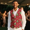 thumbnail image 4 of Yuyamidu Red Christmas Mens Vest Formal Waistcoat with Pocket Xmas Tree V-Neck Suit Vests for Wedding Prom Party Poinsettia Casual Tuxedo Wear Size 2XL, 4 of 7