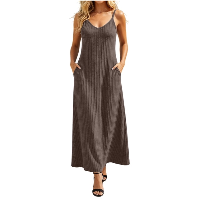 CHUMUD Robes d'Été pour Femmes avec Poches Robe Maxi à Bretelles Spaghetti Décontractée Coupe Ample Robe Soleil