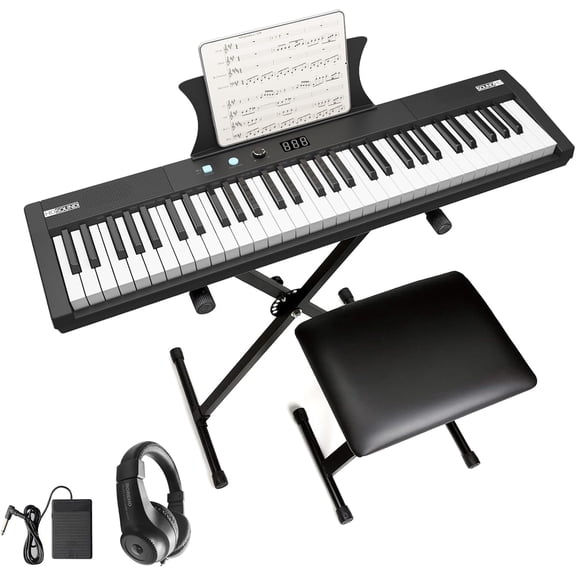 61-Key Electronic Keyboard Piano, Portable Electric Piano for Beginners/Professionals, Home Digital Piano with Power Supply, Headphones, Pedal, Stand & Stool