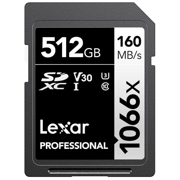 Lexar 512GB Professional 1066x SD Card, UHS-I, C10, U3, V30, Full HD, 4K, Up To 160MB/s Read SDXC Memory Card, for DSLR & Mirrorless Cameras (LSD1066