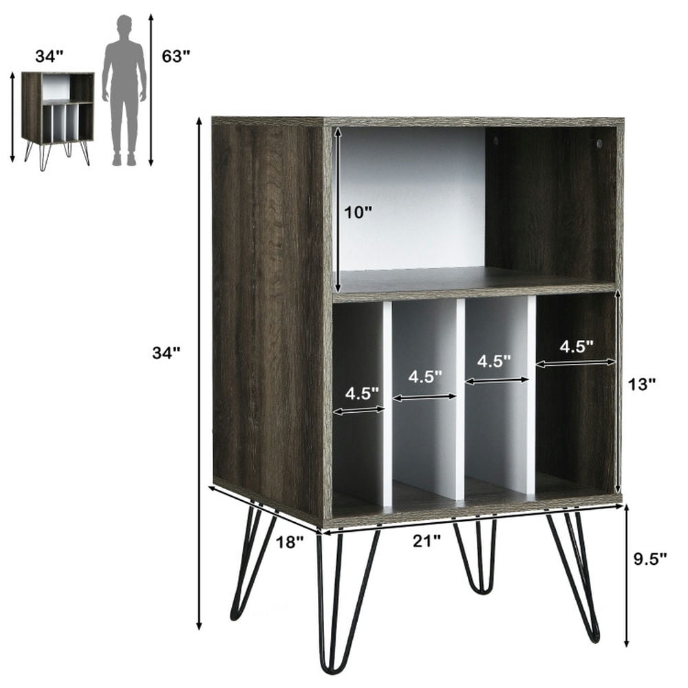 Demi Bonn Storage File Cabinet with Metal Legs, Freestanding Record Player Stand Record, Gray
