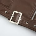 thumbnail image 5 of gbyLJF Women's Belted Leather Jackets Long Sleeve Lapel Street Biker Coat Lightweight Casual Motorcycle Jacket Brown XL, 5 of 5