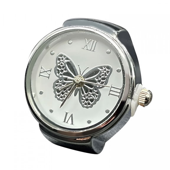 DESIGNICE Real Watch Ring to Tell Time Vintage Watch Clock Ring Round Chunky Ring Silver Adjustable Ring Fashion Watch Jewelry