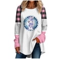 thumbnail image 2 of Sharpies Hauts pour Femmes Tendance, T-Shirt Décontracté à Manches Longues Imprimé Col Rond Ample, Blouse/rose, (TG), 2 of 3