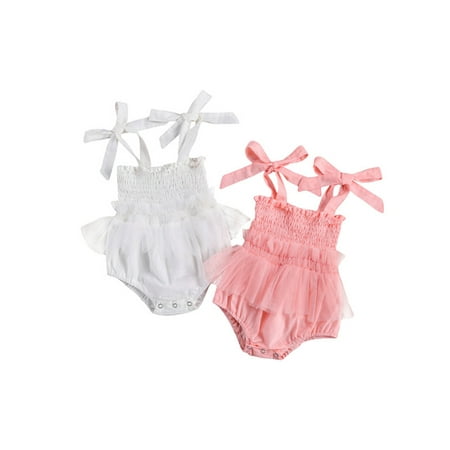 

EYIIYE Newborn Baby Girl Summer Yarn Skirt Camisole Romper One Piece Garment 0-18 Months