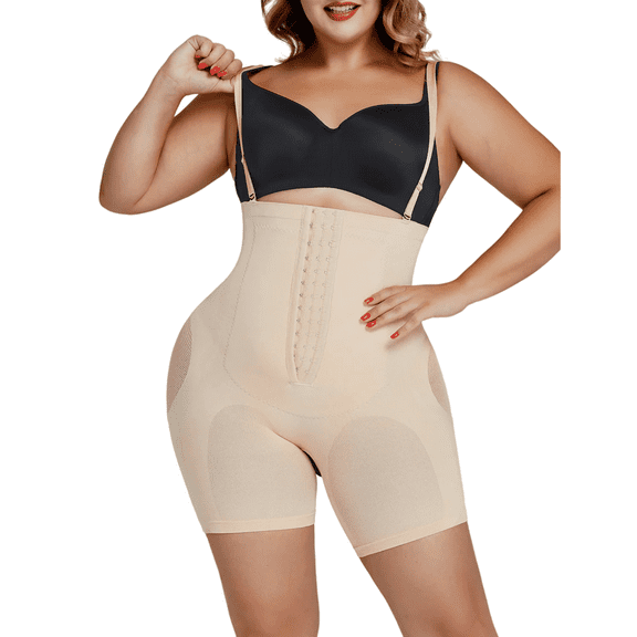 Front Hooks Closure Women's High Waist Seamless Bodysuit Tummy Control Butt Lifter Shapewear Compression Silhouette Nude M/L