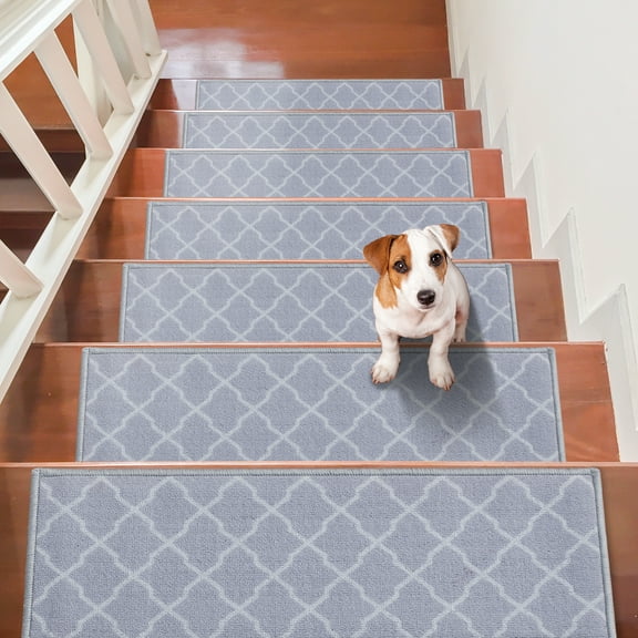 VEVOR Stair Treads 9" x 28" Stairs Carpet Non Slip 15 pcs Indoor Stair Runner for Wooden Steps, Anti Slip Carpet Soft Edging Stair Rugs Mats for Kids Elders and Dogs, Light Gray