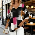 thumbnail image 2 of Camisas de Manga 3/4 de Mujer Elegante Blusa Suelta con Cuello en V con Estampado Floral Geométrico para Trajes Informales, de Trabajo O Sociales, 2 of 6