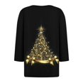 thumbnail image 4 of Puntoco Camiseta informal con cuello en V y botones con estampado navideño de moda para mujer, blusa holgada de manga 3/4, 4 of 5