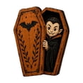 thumbnail image 2 of Halloween Decor, 4 Inch Cute Vampire Halloween Coffin Figurine, Spooky Vintage Style Halloween Decorations for Home, Gothic Accent for Halloween Party, Orange and Black, 1 Piece, 2 of 5