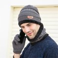 thumbnail image 2 of ASFGIMUJ Men's Winter Hat Cap Collar Set Plus Velvet Thick Knit Hat And Muffler Gloves Gray M, 2 of 3