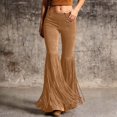 thumbnail image 2 of Glisme Pants For Women Solid Color Elastic Waist Summer Tassels Women Bootcut Leg Trousers Size L Khaki, 2 of 5