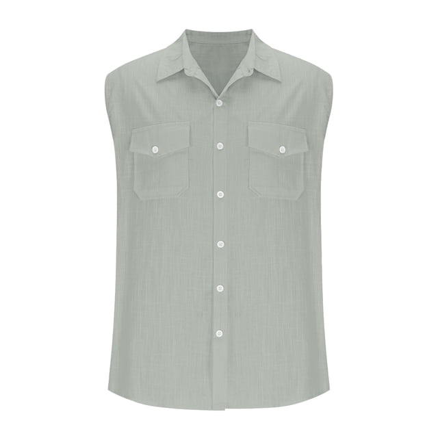 Camiseta sin mangas con cuello alto para hombre, informal y a la moda, con botones sueltos, sin mangas, con cuello alto, blusa para hombre