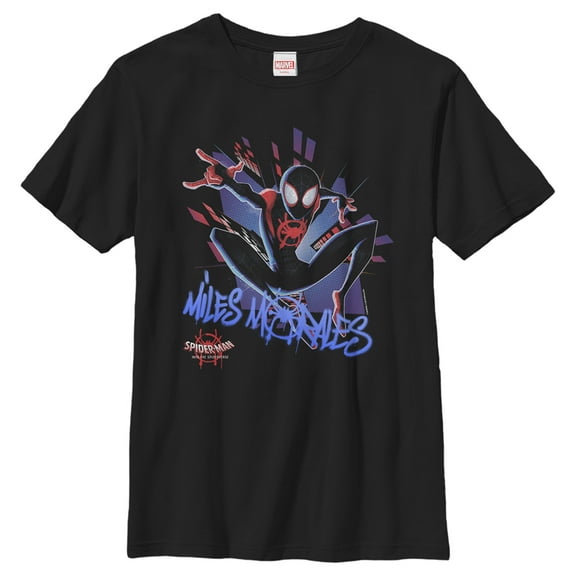 Boys' Husky Marvel Spider-Man: Into the Spider-Verse Miles Graffiti Graphic Tee Black Medium