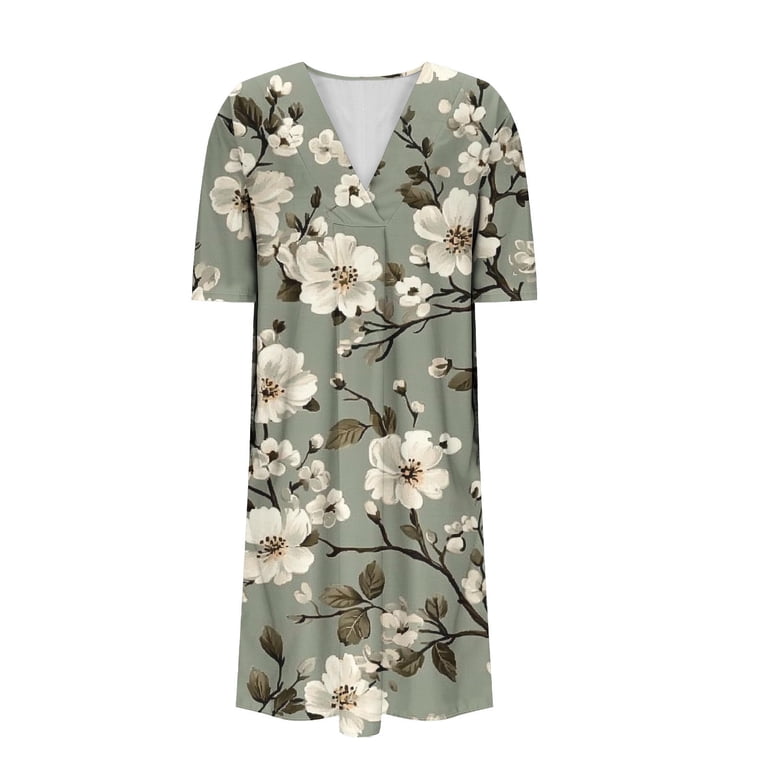 Sexlip Womens Dress Pastel Floral Print Short Sleeve Loose Design Soft  Fabric Relaxed Silhouette for Daily Leisure Green L - Walmart.com