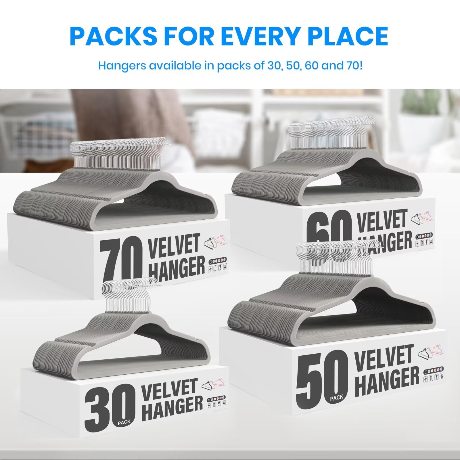 Simple Deluxe 30 Pack Velvet Hangers, Non-Slip Clothes Hangers with Shoulder Notches, 360° Swivel Hooks, Heavy Duty Coat Suit Hangers for Closet Space Saving, Grey
