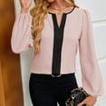 thumbnail image 4 of Womens Tops Dressy Casual V Neck Color Block Business Casual Blouses Long Sleeve Work Shirts Fall Trendy Clothes Pink L, 4 of 8