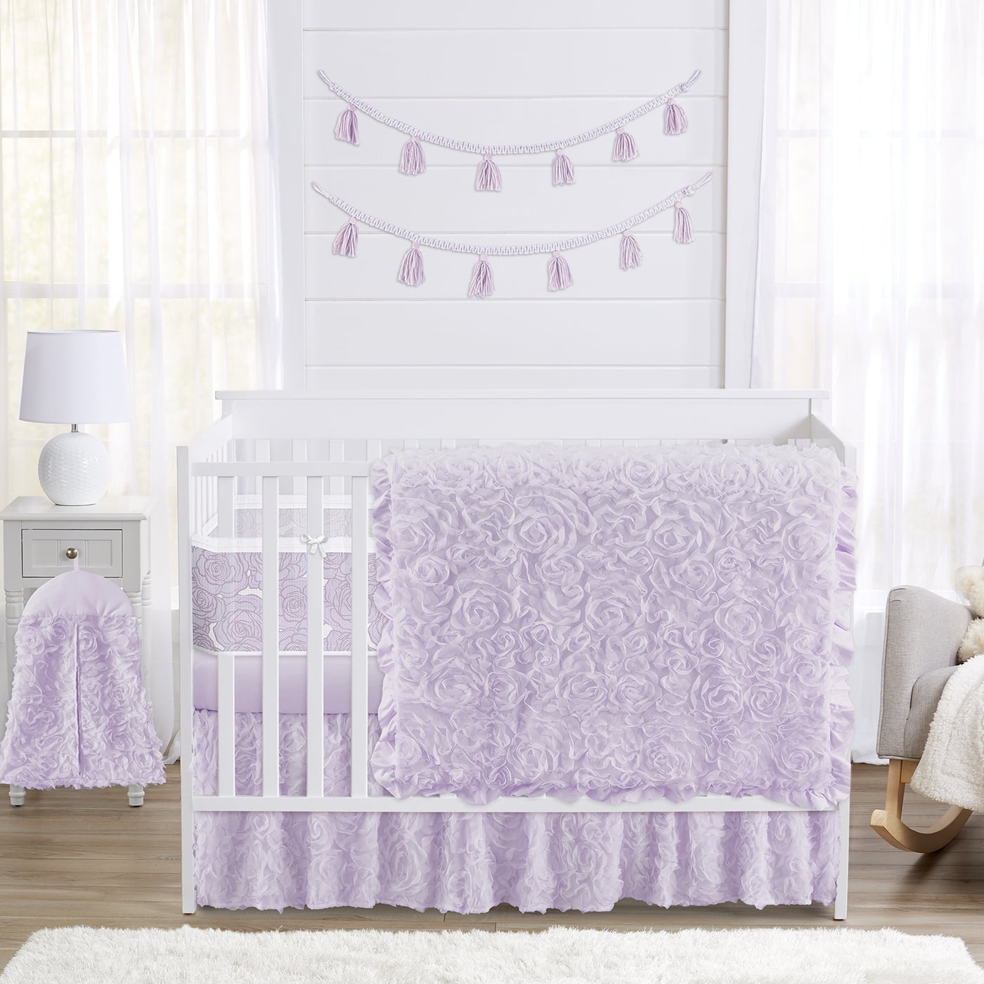 Peony Floral Garden Lavender Purple and Ivory 4 Piece Brushed Microfiber Crib Bedding Set Girl by Sweet Jojo Designs Walmart