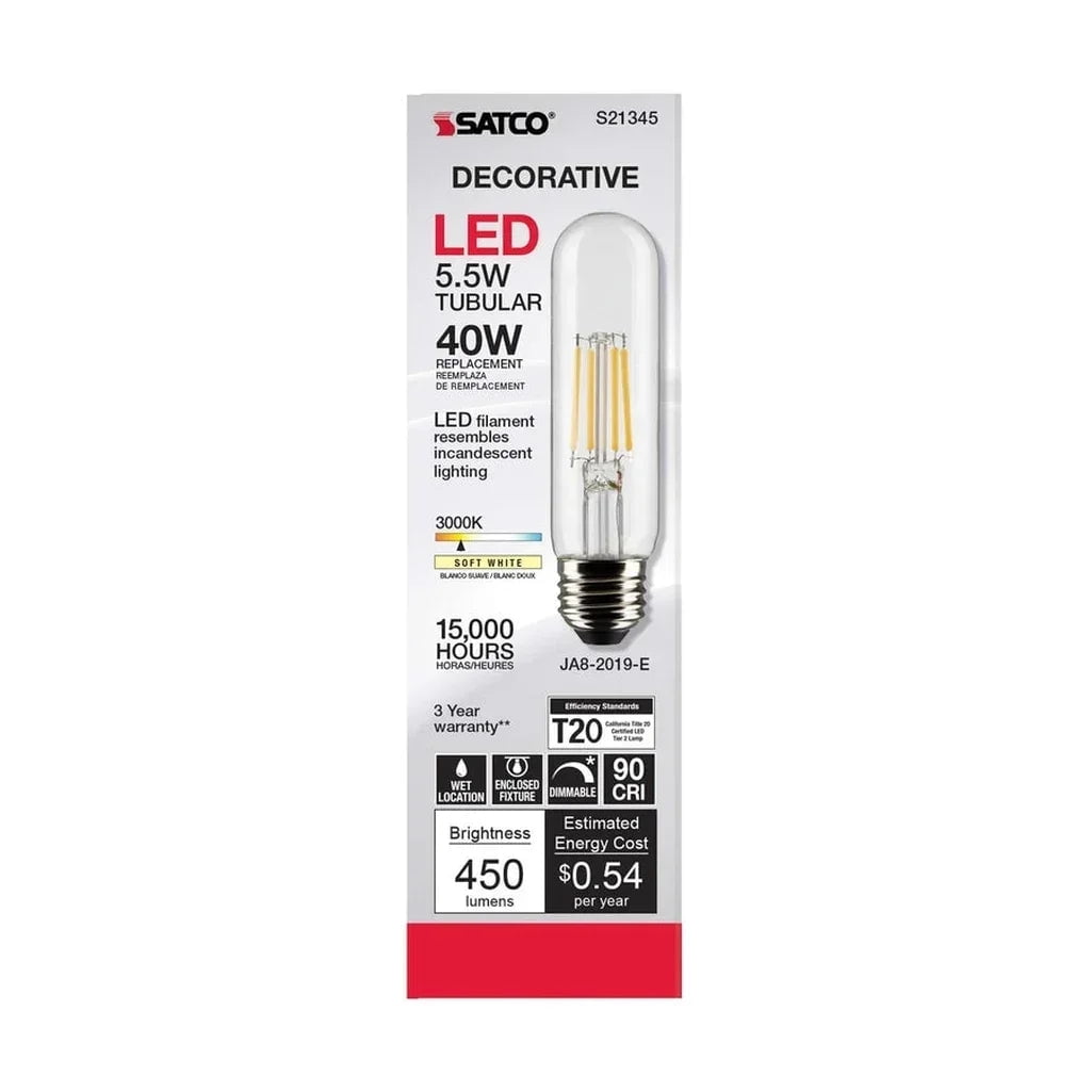 5.5W T10 LED - Clear - Medium base - 90 CRI - 3000K - 120V - 6-PACK