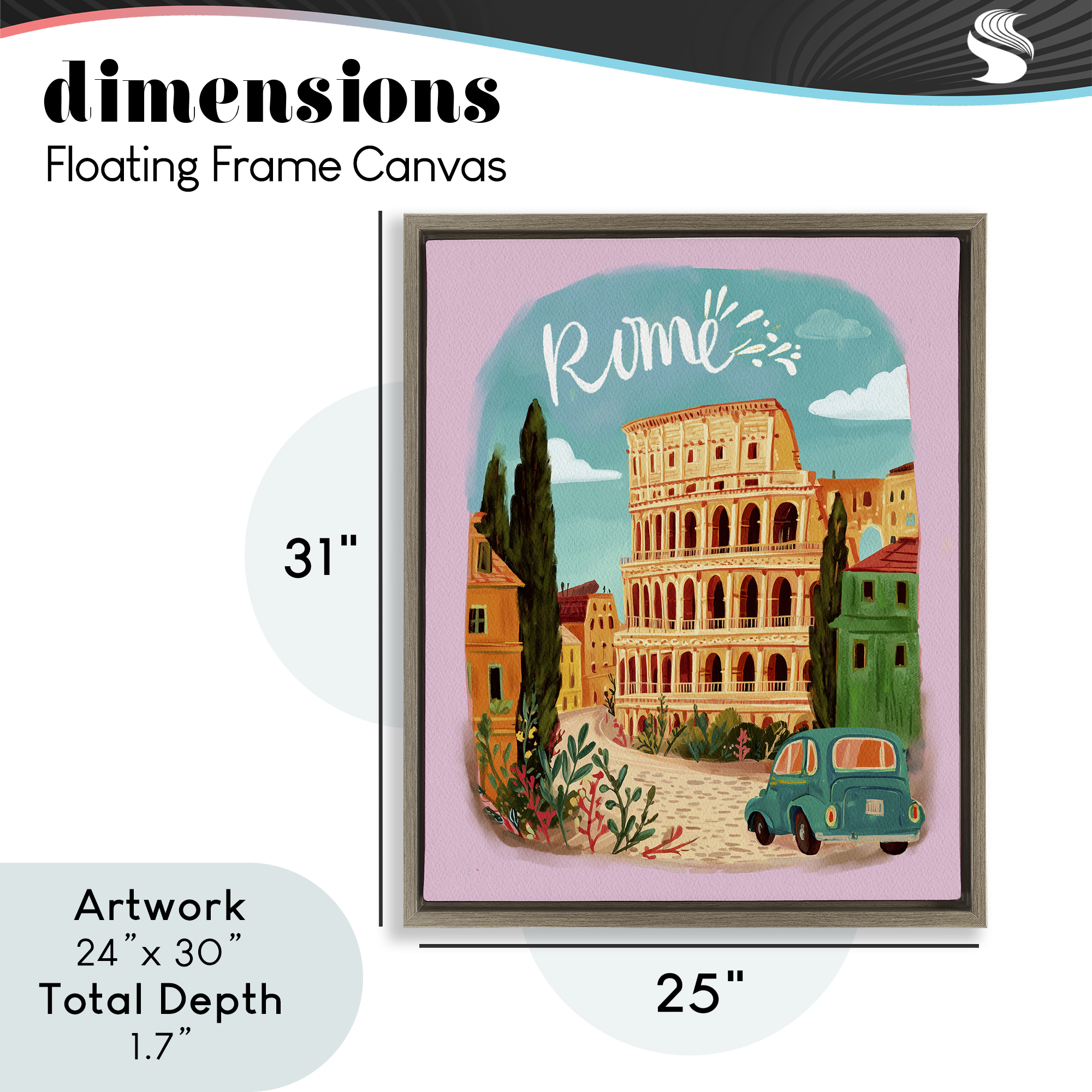 Rome Travel Spot Architecture Brown Framed Floater Canvas Wall Art, design by Yen